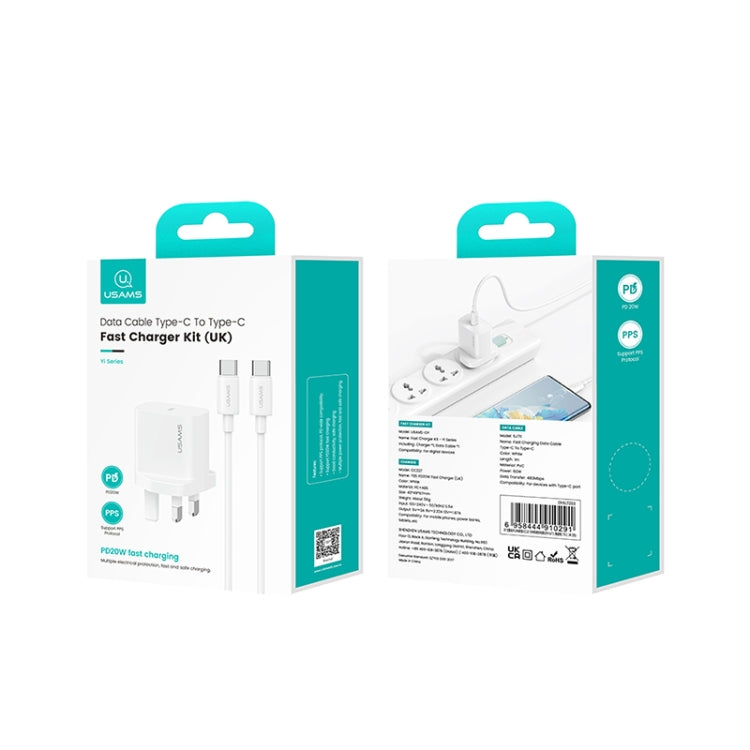 USAMS CC227 20W Fast Charging Charger Set, USB-C / Type-C to USB-C / Type-C - UK Plug