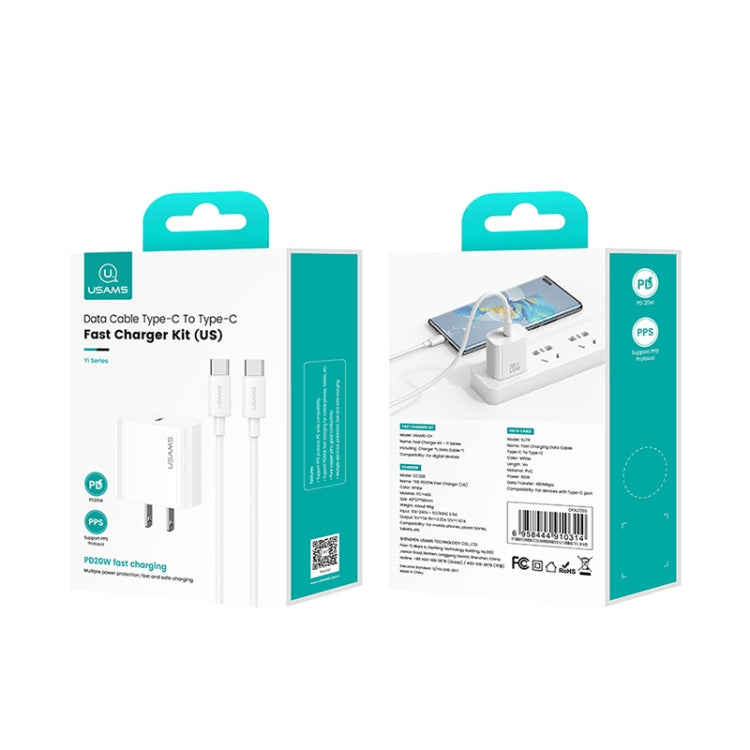 USAMS CC228 20W Fast Charging Charger Set, USB-C / Type-C to USB-C / Type-C - US Plug