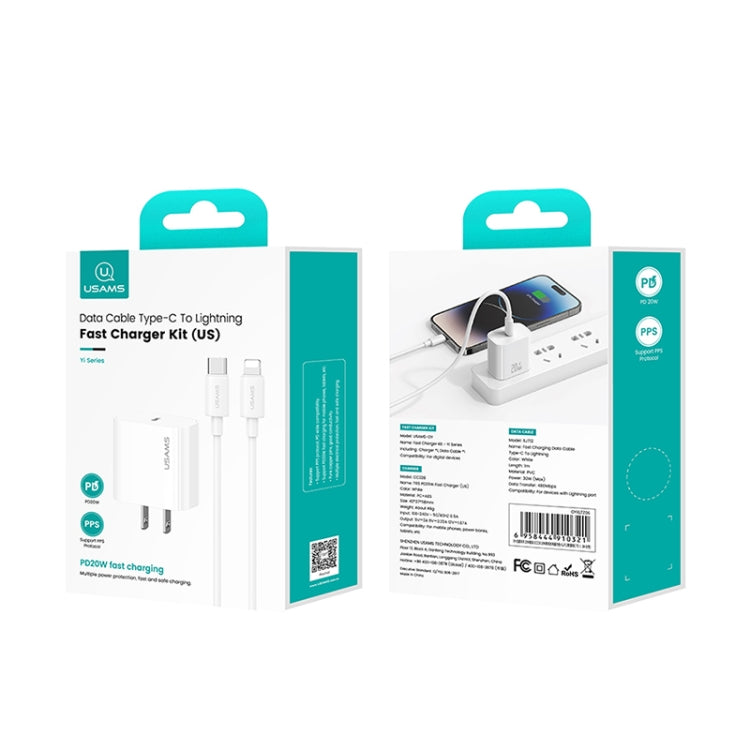USAMS CC228 20W Fast Charging Charger Set, USB-C / Type-C to 8 Pin - US Plug