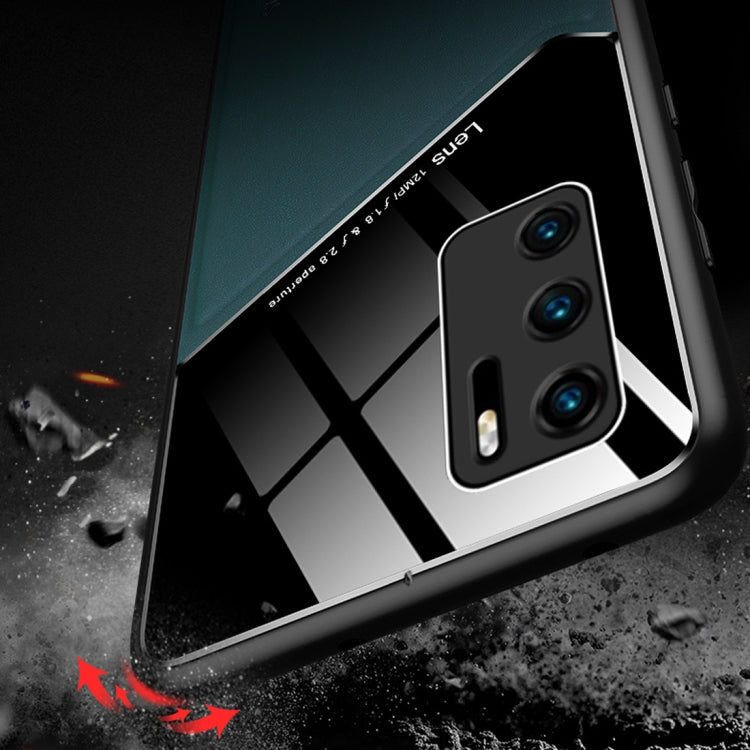 For Huawei P40 All-inclusive Leather + Organic Glass Protective Case with Metal Iron Sheet