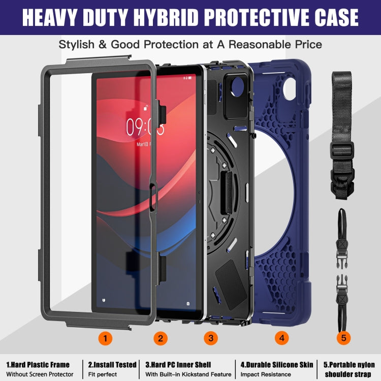 For Lenovo Tab M11 /Xiaoxin Pad 11 2024 Rotatable Holder Silicone Hybrid PC Tablet Case with Shoulder Strap