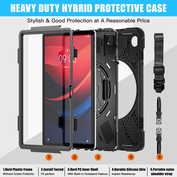 For Lenovo Tab M11 /Xiaoxin Pad 11 2024 Rotatable Holder Silicone Hybrid PC Tablet Case with Shoulder Strap