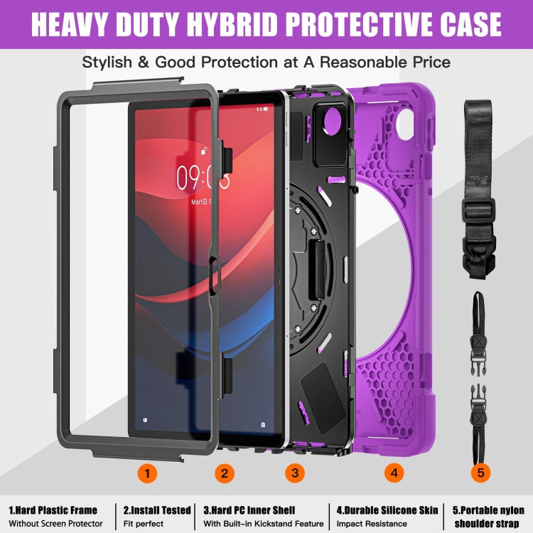 For Lenovo Tab M11 /Xiaoxin Pad 11 2024 Rotatable Holder Silicone Hybrid PC Tablet Case with Shoulder Strap