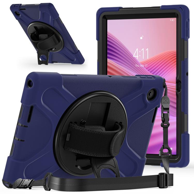 For Lenovo Tab 10.1 2025 / ZhaoYang K10c Rotatable Holder Silicone Hybrid PC Tablet Case with Shoulder Strap