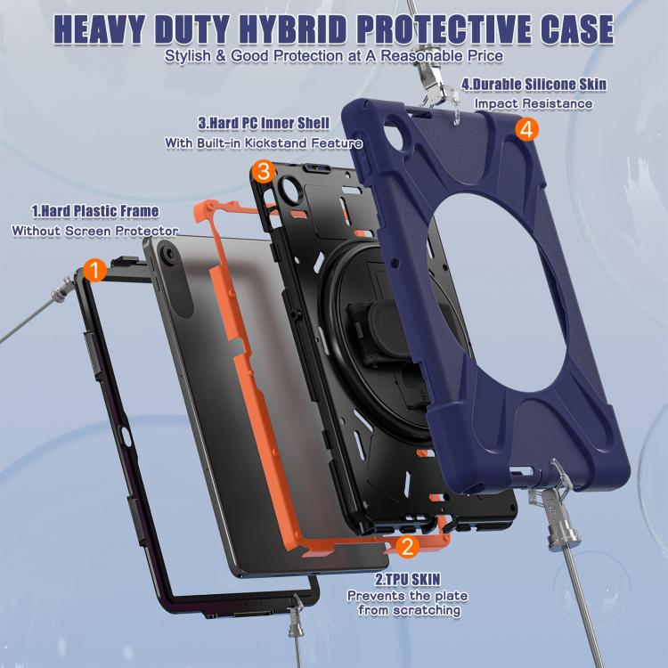 For Lenovo Tab 10.1 2025 / ZhaoYang K10c Rotatable Holder Silicone Hybrid PC Tablet Case with Shoulder Strap