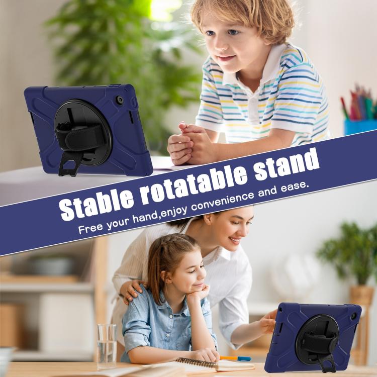 For Lenovo Tab 10.1 2025 / ZhaoYang K10c Rotatable Holder Silicone Hybrid PC Tablet Case with Shoulder Strap