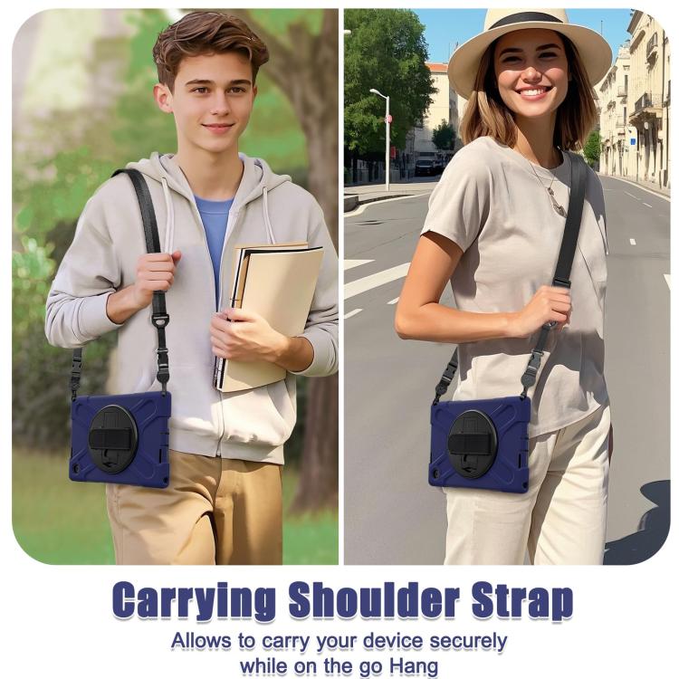For Lenovo Tab 10.1 2025 / ZhaoYang K10c Rotatable Holder Silicone Hybrid PC Tablet Case with Shoulder Strap