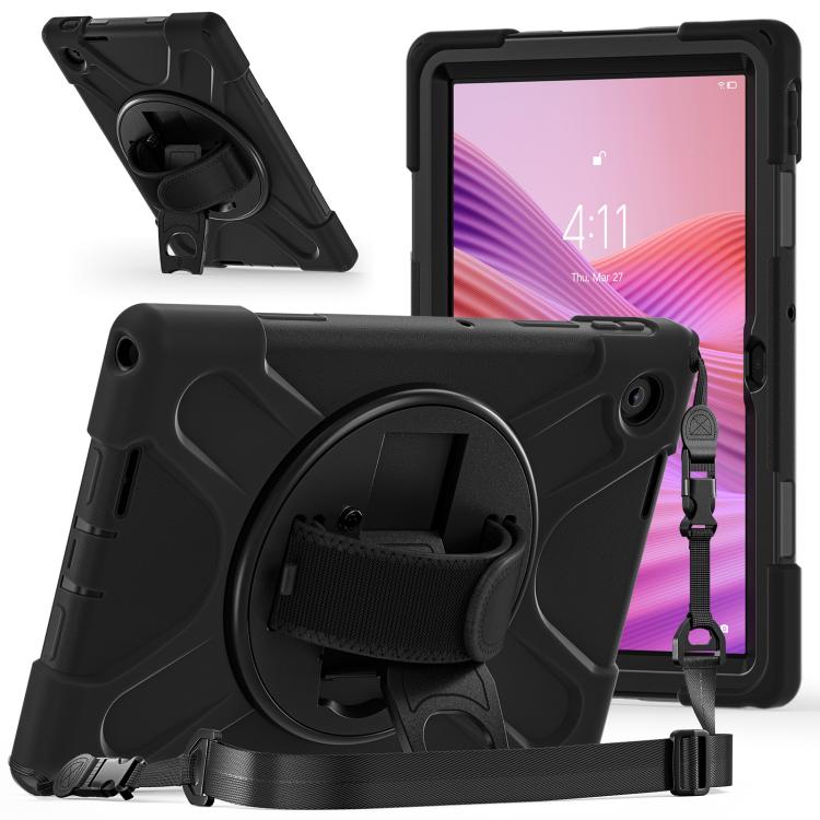 For Lenovo Tab 10.1 2025 / ZhaoYang K10c Rotatable Holder Silicone Hybrid PC Tablet Case with Shoulder Strap