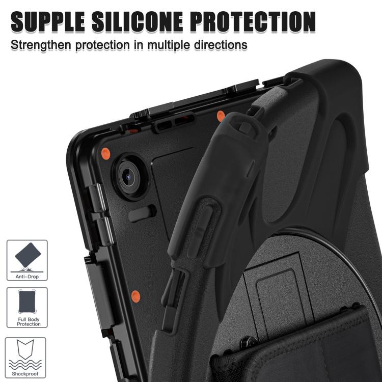 For Lenovo Tab 10.1 2025 / ZhaoYang K10c Rotatable Holder Silicone Hybrid PC Tablet Case with Shoulder Strap