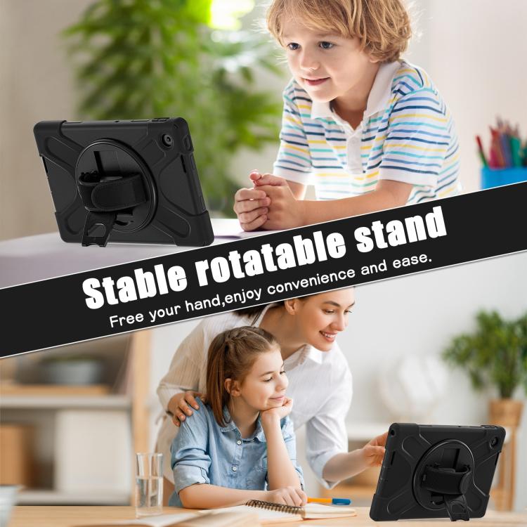 For Lenovo Tab 10.1 2025 / ZhaoYang K10c Rotatable Holder Silicone Hybrid PC Tablet Case with Shoulder Strap