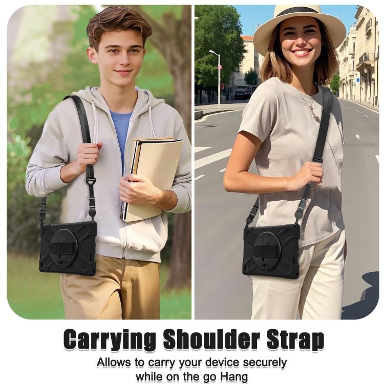 For Lenovo Tab 10.1 2025 / ZhaoYang K10c Rotatable Holder Silicone Hybrid PC Tablet Case with Shoulder Strap
