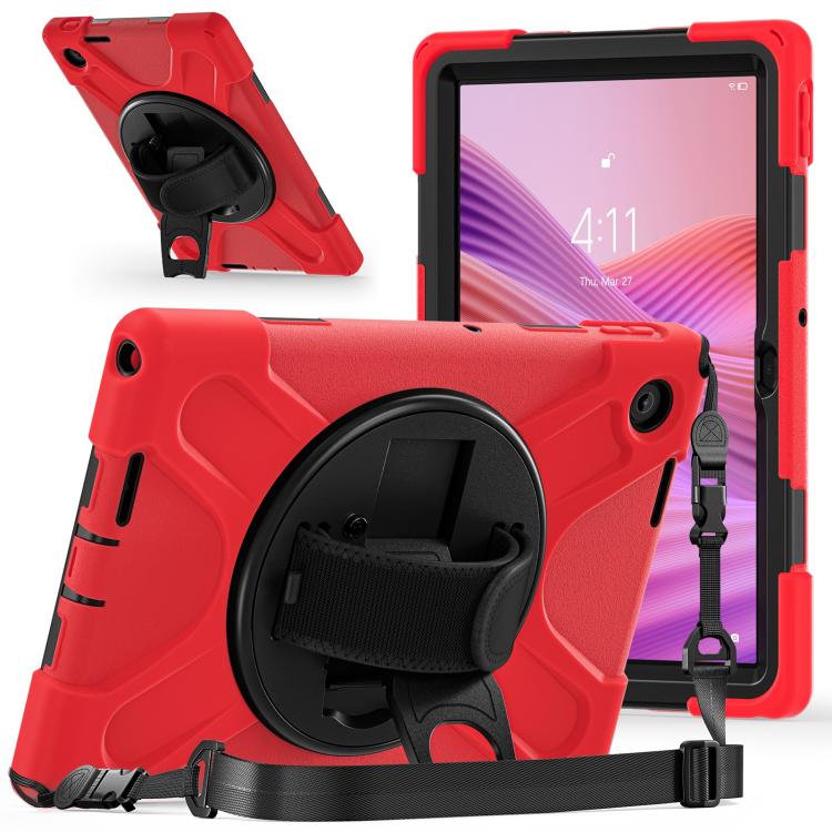 For Lenovo Tab 10.1 2025 / ZhaoYang K10c Rotatable Holder Silicone Hybrid PC Tablet Case with Shoulder Strap
