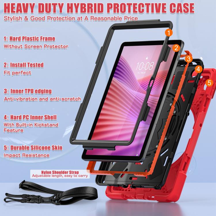 For Lenovo Tab 10.1 2025 / ZhaoYang K10c Rotatable Holder Silicone Hybrid PC Tablet Case with Shoulder Strap