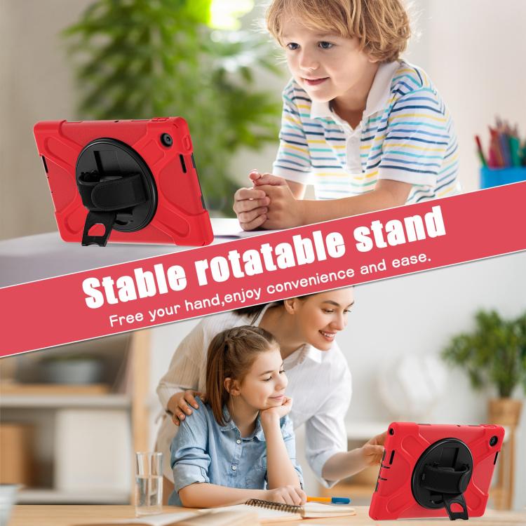 For Lenovo Tab 10.1 2025 / ZhaoYang K10c Rotatable Holder Silicone Hybrid PC Tablet Case with Shoulder Strap