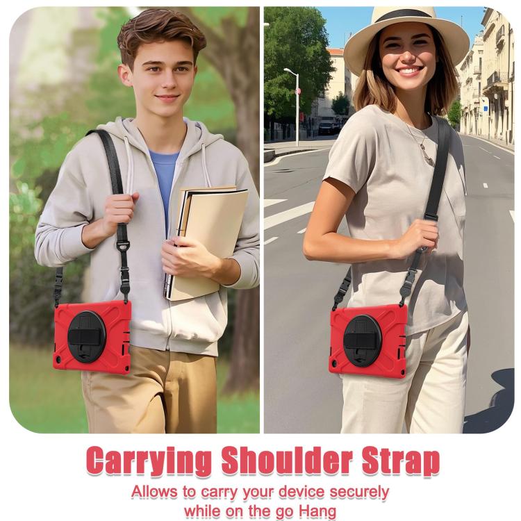 For Lenovo Tab 10.1 2025 / ZhaoYang K10c Rotatable Holder Silicone Hybrid PC Tablet Case with Shoulder Strap
