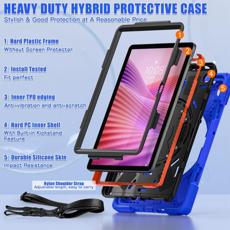 For Lenovo Tab 10.1 2025 / ZhaoYang K10c Rotatable Holder Silicone Hybrid PC Tablet Case with Shoulder Strap
