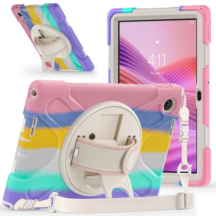 For Lenovo Tab 10.1 2025 / ZhaoYang K10c Rotatable Holder Silicone Hybrid PC Tablet Case with Shoulder Strap