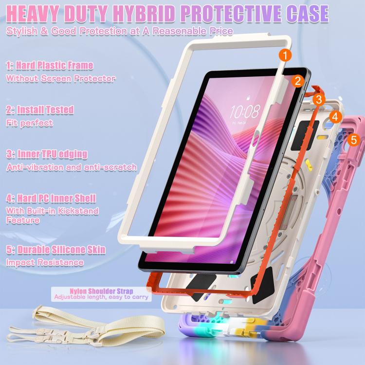 For Lenovo Tab 10.1 2025 / ZhaoYang K10c Rotatable Holder Silicone Hybrid PC Tablet Case with Shoulder Strap
