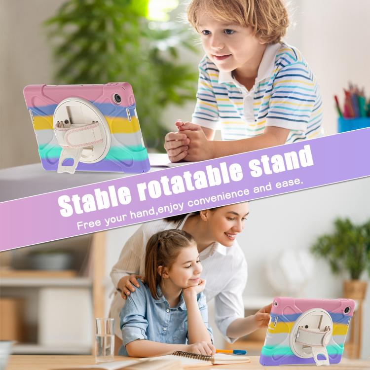 For Lenovo Tab 10.1 2025 / ZhaoYang K10c Rotatable Holder Silicone Hybrid PC Tablet Case with Shoulder Strap
