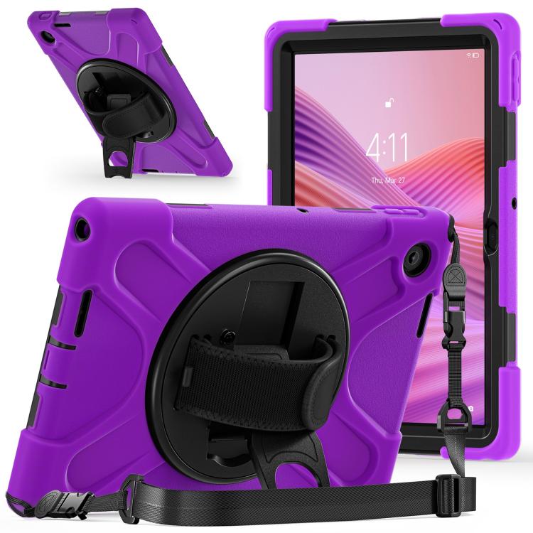 For Lenovo Tab 10.1 2025 / ZhaoYang K10c Rotatable Holder Silicone Hybrid PC Tablet Case with Shoulder Strap