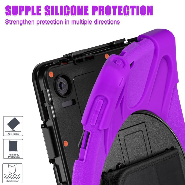 For Lenovo Tab 10.1 2025 / ZhaoYang K10c Rotatable Holder Silicone Hybrid PC Tablet Case with Shoulder Strap
