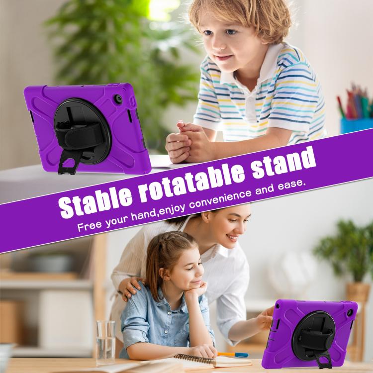 For Lenovo Tab 10.1 2025 / ZhaoYang K10c Rotatable Holder Silicone Hybrid PC Tablet Case with Shoulder Strap
