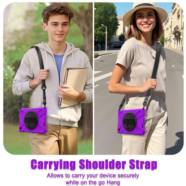 For Lenovo Tab 10.1 2025 / ZhaoYang K10c Rotatable Holder Silicone Hybrid PC Tablet Case with Shoulder Strap
