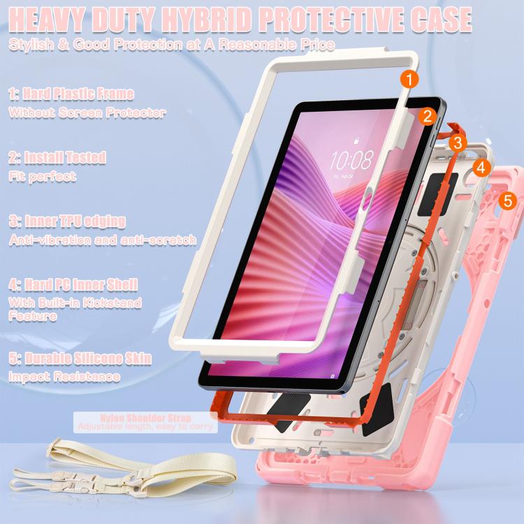 For Lenovo Tab 10.1 2025 / ZhaoYang K10c Rotatable Holder Silicone Hybrid PC Tablet Case with Shoulder Strap