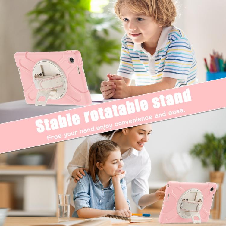 For Lenovo Tab 10.1 2025 / ZhaoYang K10c Rotatable Holder Silicone Hybrid PC Tablet Case with Shoulder Strap