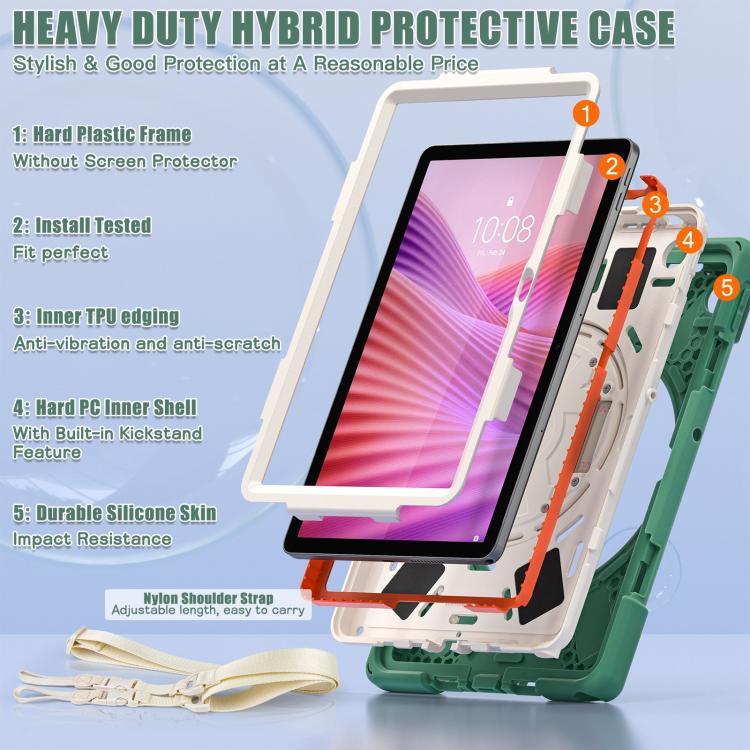 For Lenovo Tab 10.1 2025 / ZhaoYang K10c Rotatable Holder Silicone Hybrid PC Tablet Case with Shoulder Strap