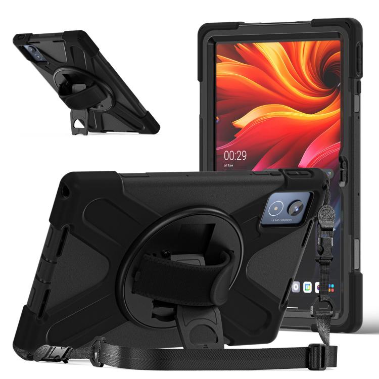 For Lenovo Tab K11 Plus Rotatable Holder Silicone Hybrid PC Tablet Case with Shoulder Strap
