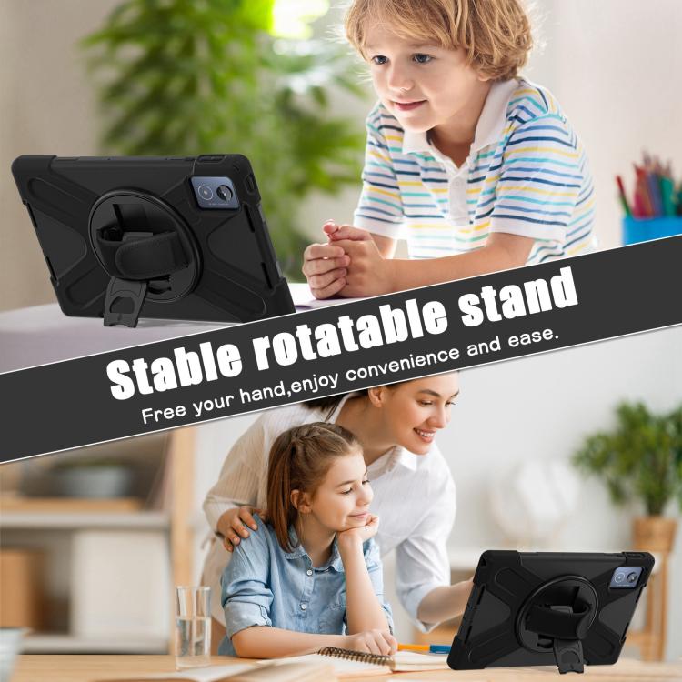 For Lenovo Tab K11 Plus Rotatable Holder Silicone Hybrid PC Tablet Case with Shoulder Strap
