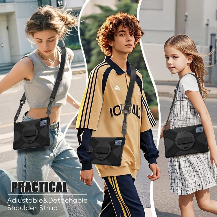 For Lenovo Tab K11 Plus Rotatable Holder Silicone Hybrid PC Tablet Case with Shoulder Strap