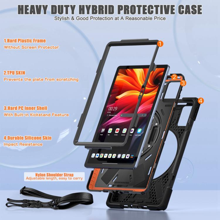 For Lenovo Tab K11 Plus Rotatable Holder Silicone Hybrid PC Tablet Case with Shoulder Strap