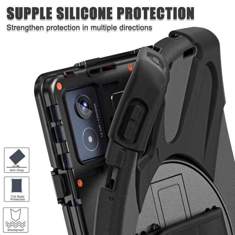 For Lenovo Tab K11 Plus Rotatable Holder Silicone Hybrid PC Tablet Case with Shoulder Strap