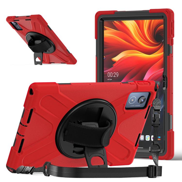 For Lenovo Tab K11 Plus Rotatable Holder Silicone Hybrid PC Tablet Case with Shoulder Strap