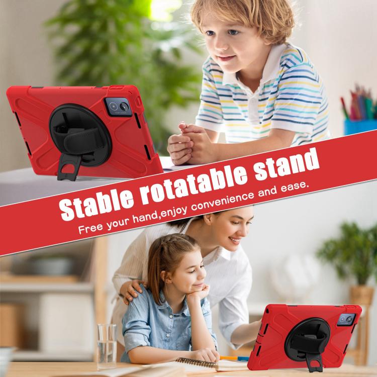 For Lenovo Tab K11 Plus Rotatable Holder Silicone Hybrid PC Tablet Case with Shoulder Strap