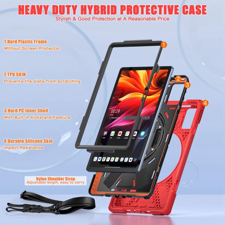 For Lenovo Tab K11 Plus Rotatable Holder Silicone Hybrid PC Tablet Case with Shoulder Strap