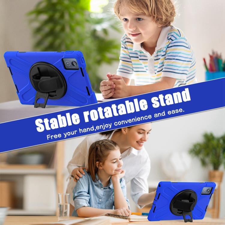 For Lenovo Tab K11 Plus Rotatable Holder Silicone Hybrid PC Tablet Case with Shoulder Strap