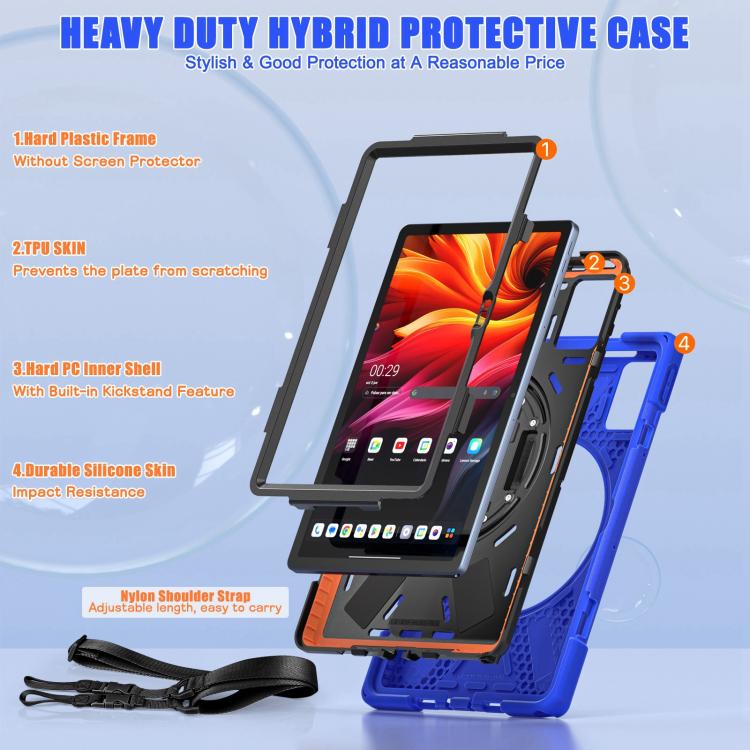 For Lenovo Tab K11 Plus Rotatable Holder Silicone Hybrid PC Tablet Case with Shoulder Strap