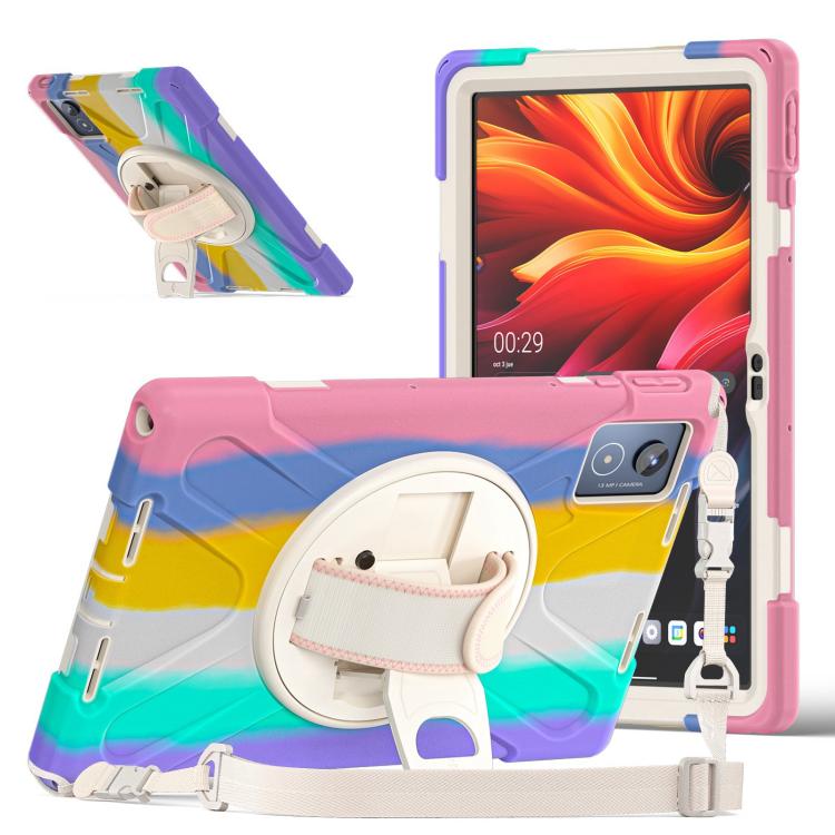 For Lenovo Tab K11 Plus Rotatable Holder Silicone Hybrid PC Tablet Case with Shoulder Strap