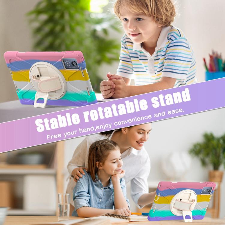 For Lenovo Tab K11 Plus Rotatable Holder Silicone Hybrid PC Tablet Case with Shoulder Strap