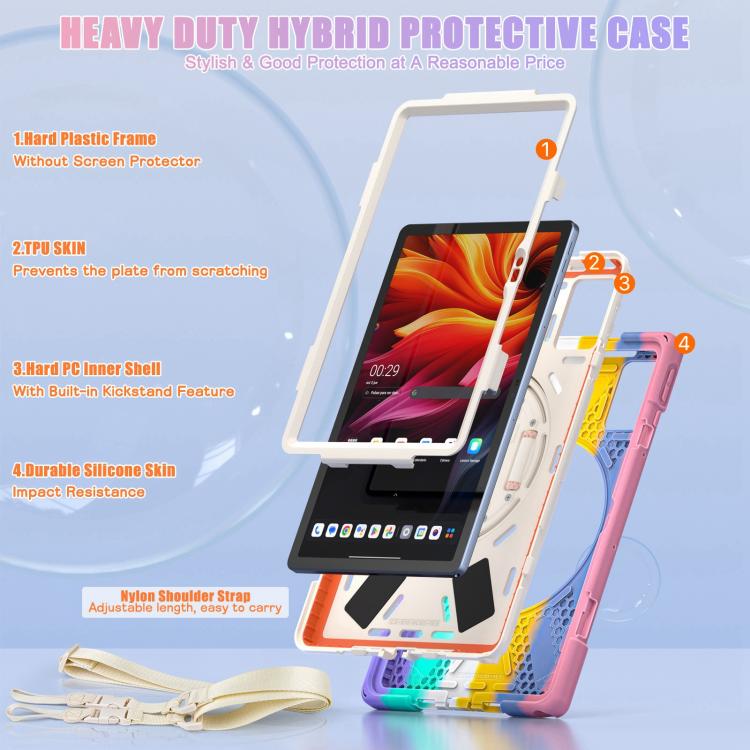 For Lenovo Tab K11 Plus Rotatable Holder Silicone Hybrid PC Tablet Case with Shoulder Strap