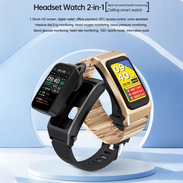 B7 Pro 1.5 inch 2 in 1 Bluetooth Earphone Silicone Strap Smart Watch, Support Heart Rate / Sleep Monitoring