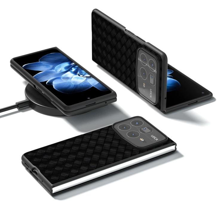 For Xiaomi Mix Fold 4 Black Frame Woven Texture PU Phone Case