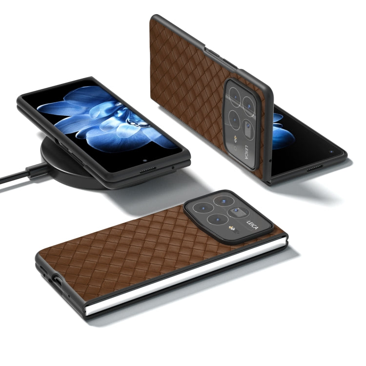 For Xiaomi Mix Fold 4 Black Frame Woven Texture PU Phone Case