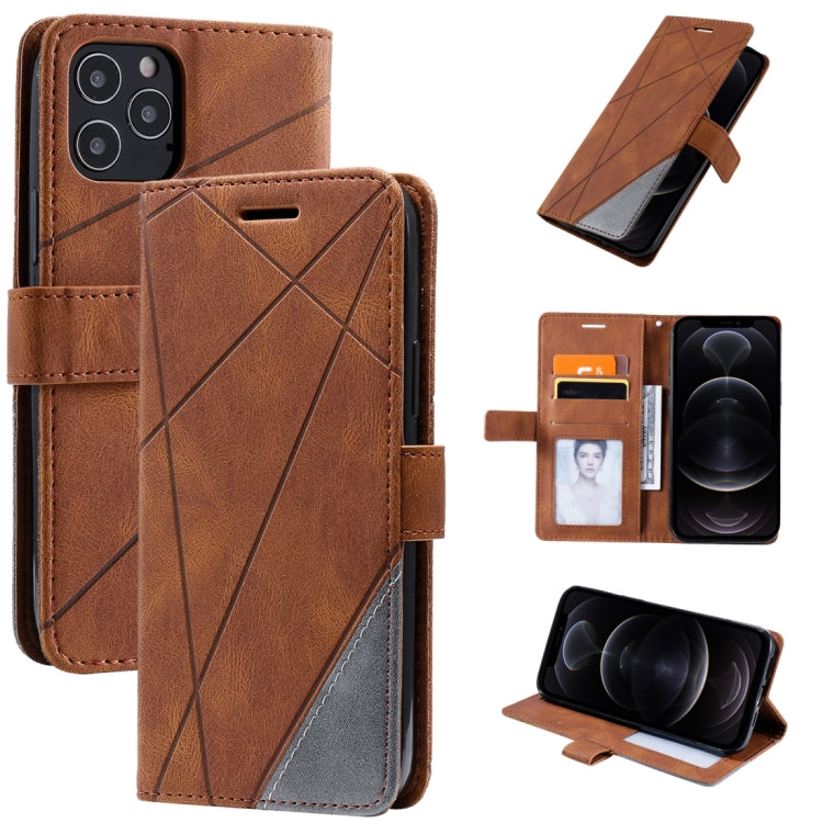 For iPhone 12 / 12 Pro Skin Feel Splicing Horizontal Flip Leather Case with Holder & Card Slots & Wallet & Photo Frame