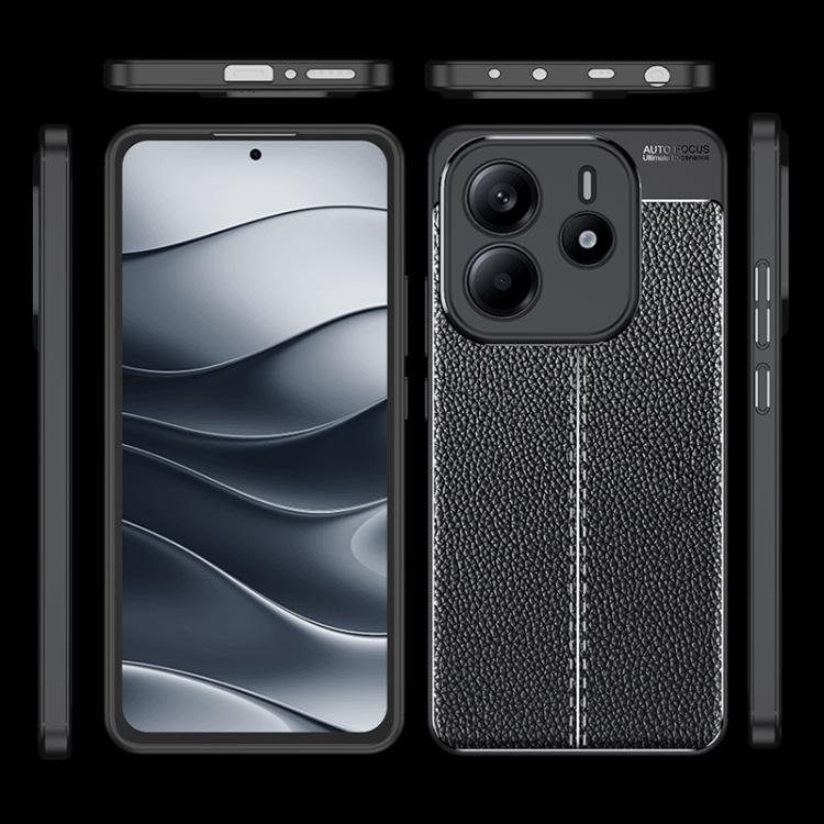 For Redmi Note 14 4G 163.25mm Litchi Texture Shockproof TPU Phone Case - Black