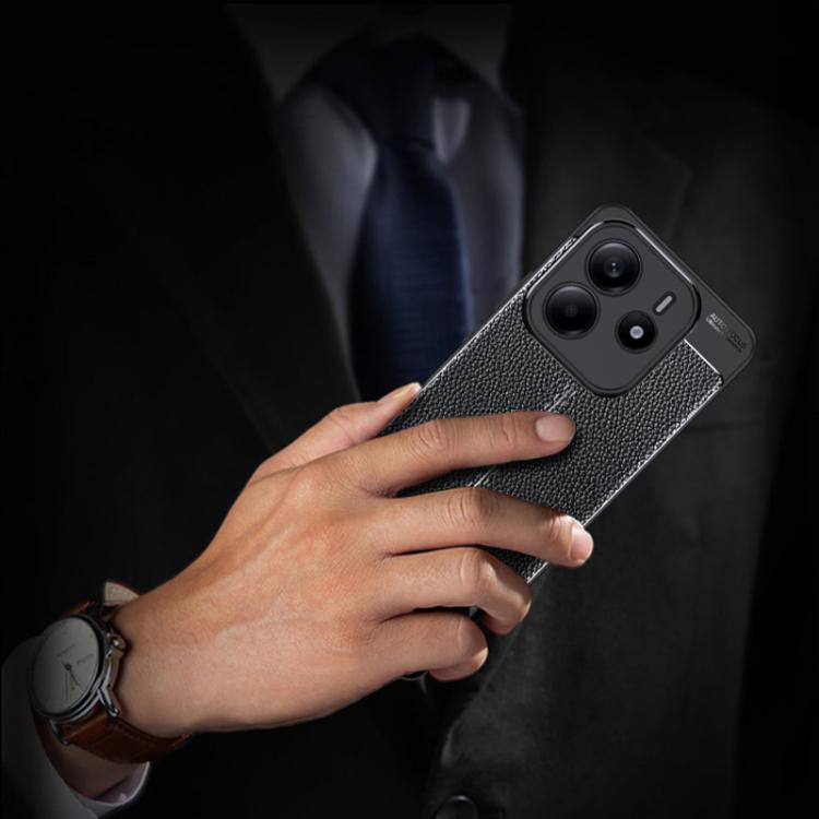 For Redmi Note 14 4G 163.25mm Litchi Texture Shockproof TPU Phone Case - Black