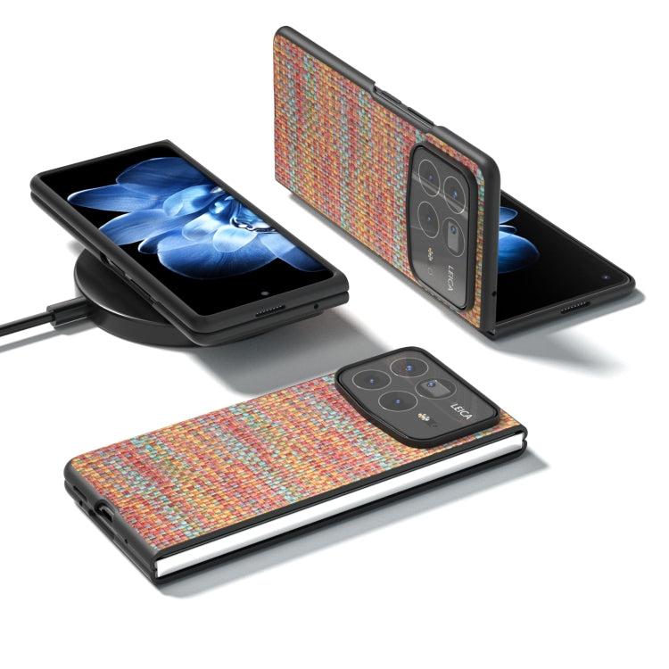 For Xiaomi Mix Fold 4 Black Frame Color Lattice Texture PU Phone Case